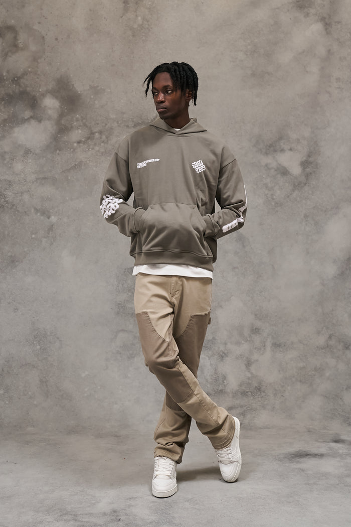 BLURRED EMBLEM GRAPHIC HOODIE - KHAKI
