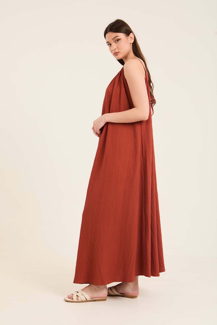 Boat Neck Sleeveless Textured Summer Dress