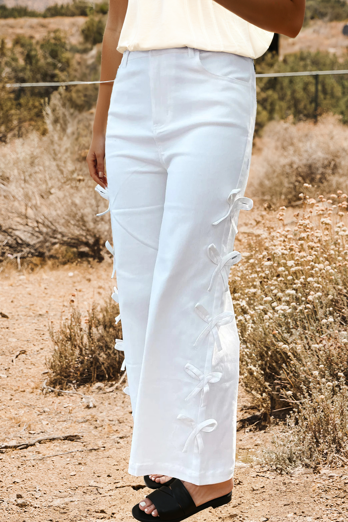 Bow Side Straight Leg Loose Jeans