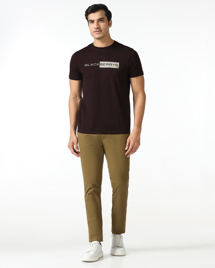 Brown Crew Neck Solid T-Shirt - Ram