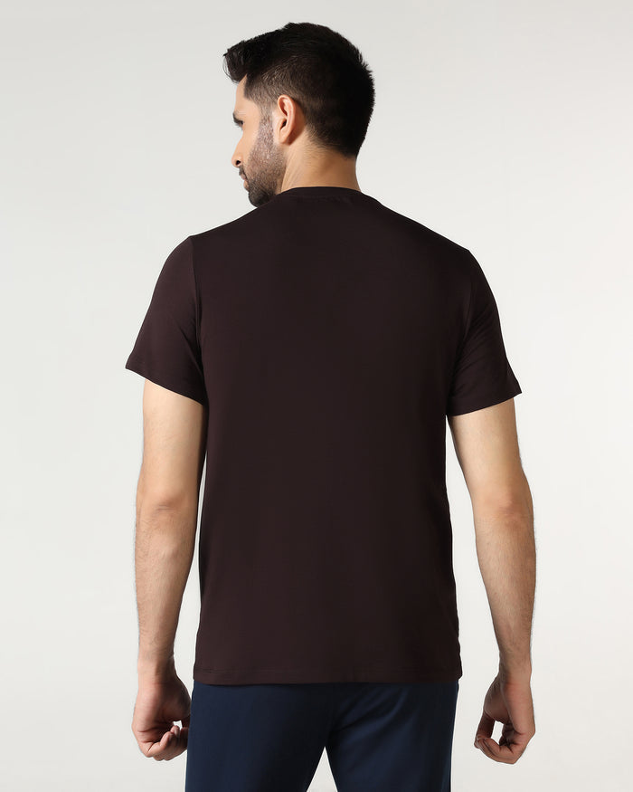 Brown Crew Neck Solid T-Shirt - Rise