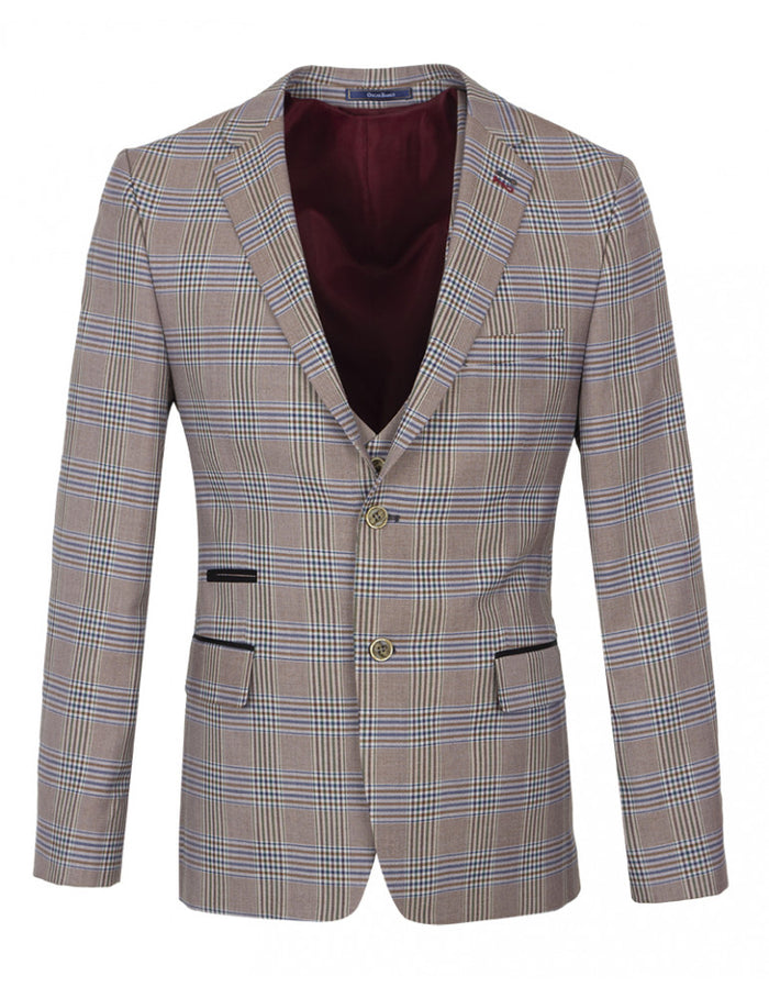 Brown Glen Check Blazer & Waistcoat-Makrom