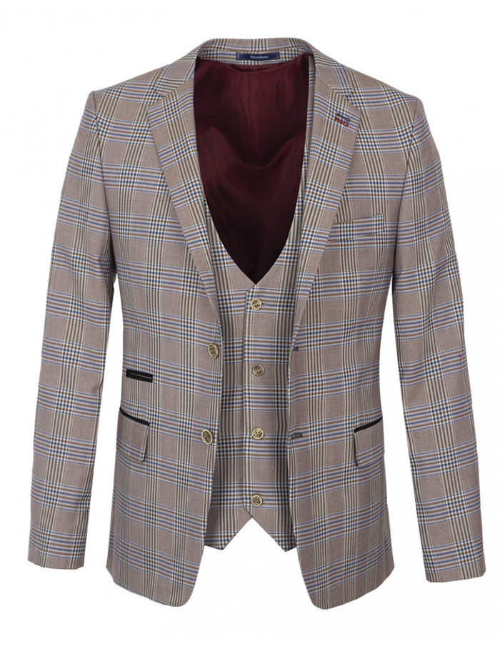 Brown Glen Check Blazer & Waistcoat-Makrom