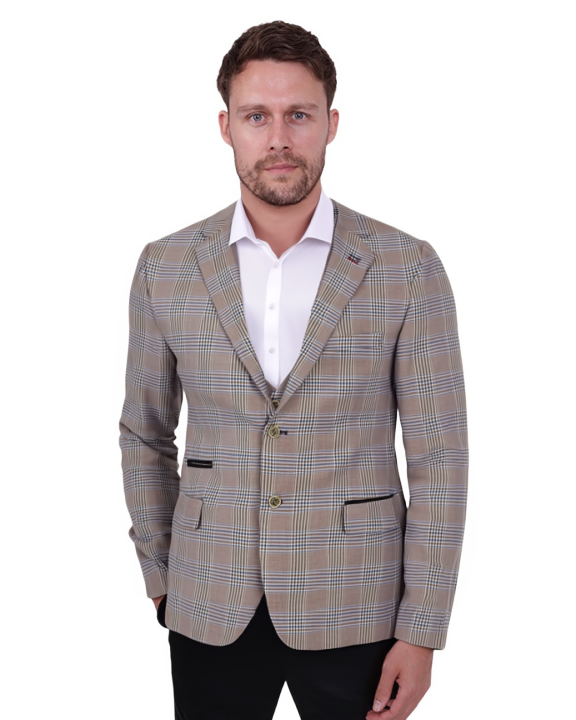 Brown Glen Check Blazer & Waistcoat-Makrom