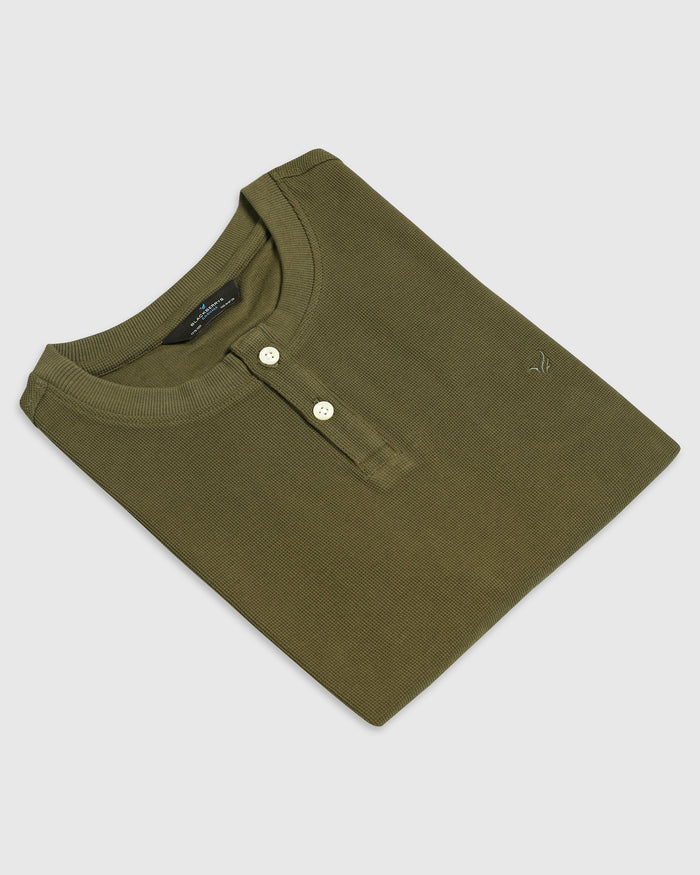 Brown Henley Collar Textured T-Shirt - Hann