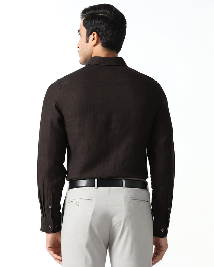 Brown Linen Solid Shirt - Bayek