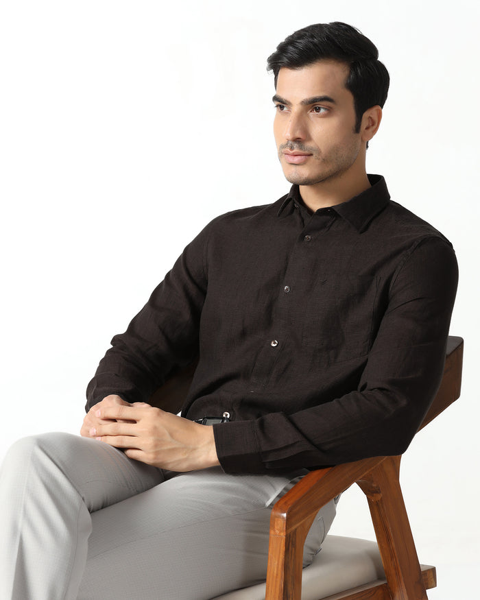 Brown Linen Solid Shirt - Bayek