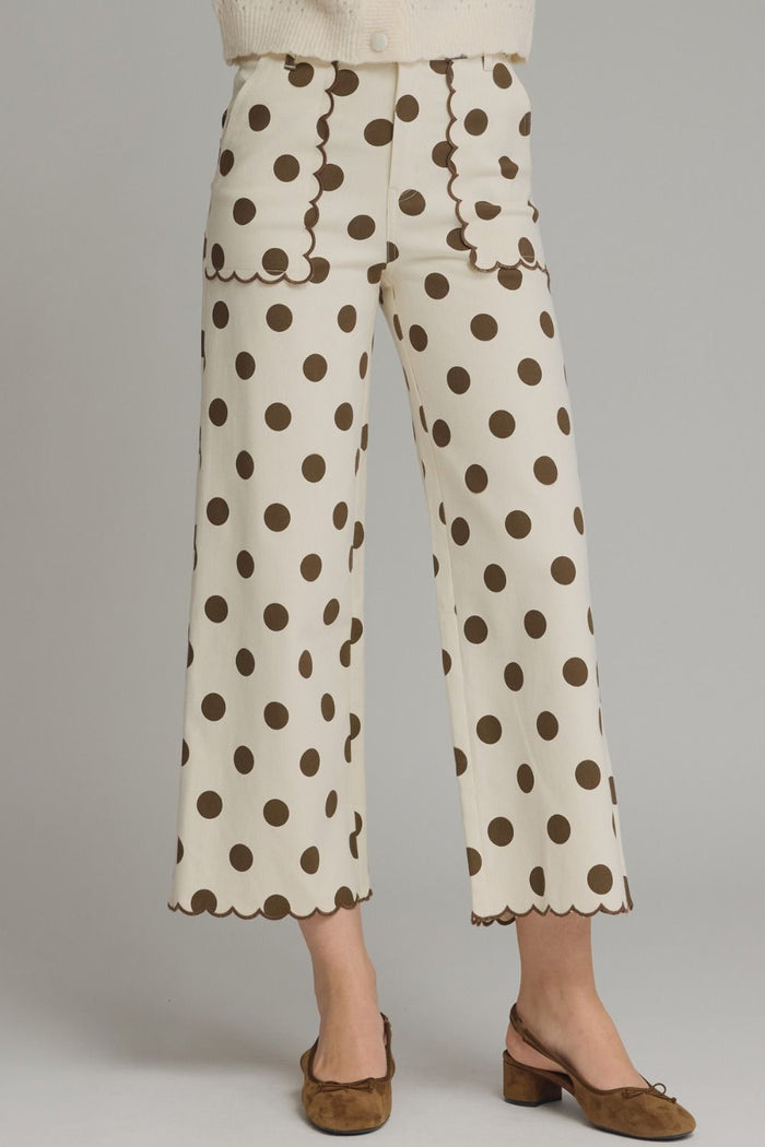 Brown Polka Dot Scallop Pants