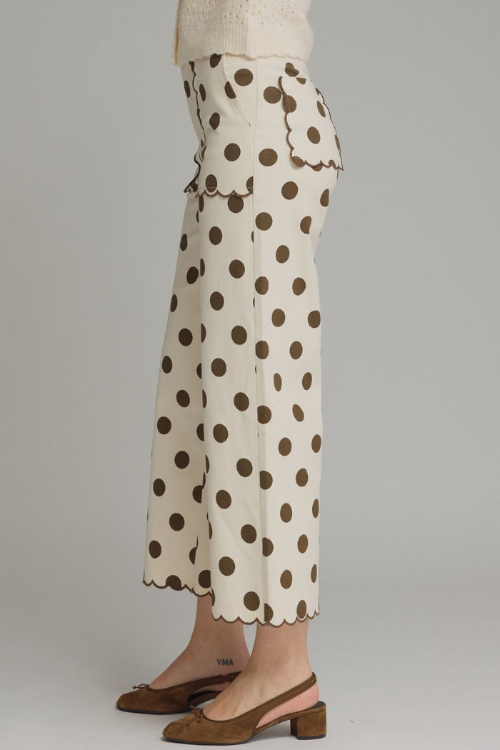 Brown Polka Dot Scallop Pants