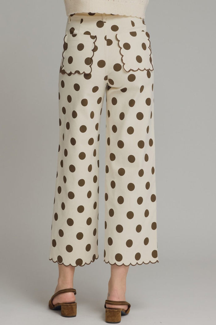 Brown Polka Dot Scallop Pants
