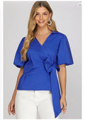Bubble Sleeve Blouse with Side Tie