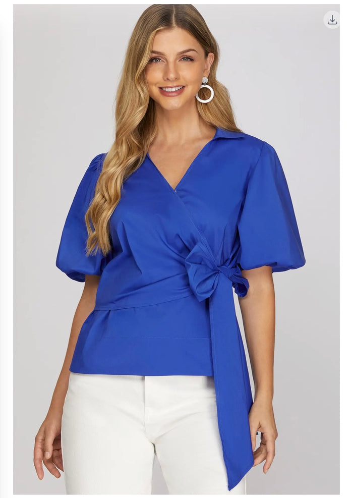 Bubble Sleeve Blouse with Side Tie