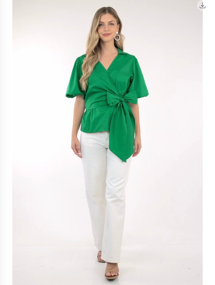 Bubble Sleeve Blouse with Side Tie