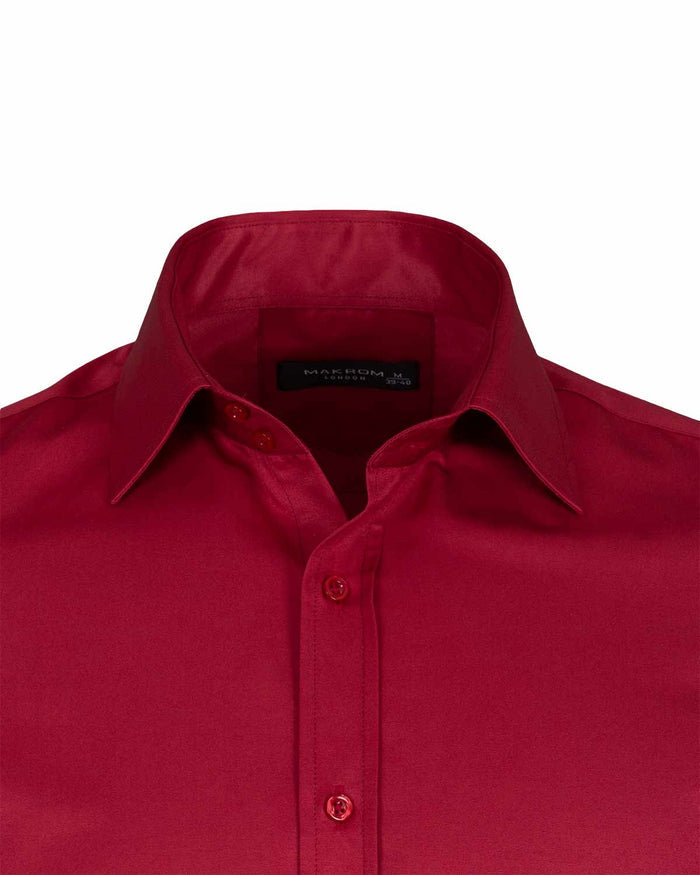 Burgundy Plain Double Cuff Shirt-Makrom