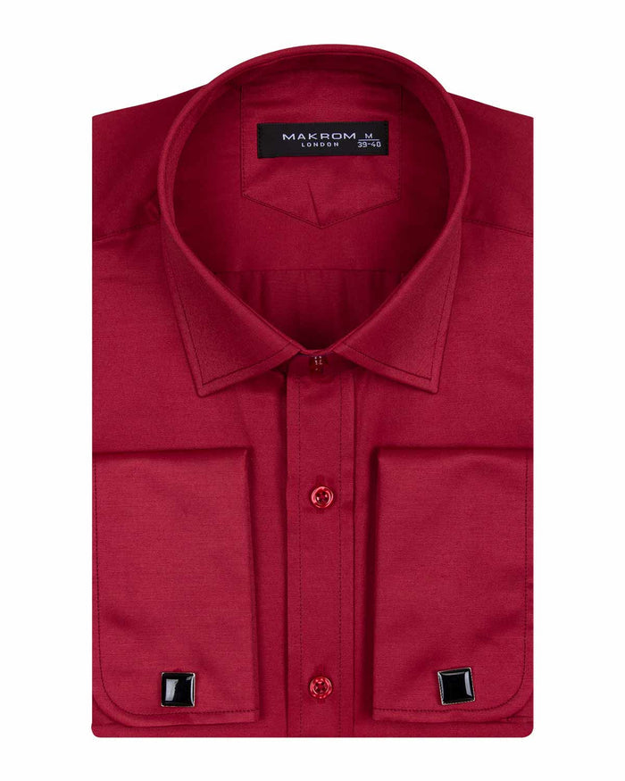 Burgundy Plain Double Cuff Shirt-Makrom
