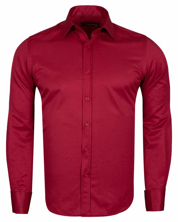 Burgundy Plain Double Cuff Shirt-Makrom