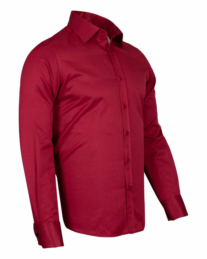 Burgundy Plain Double Cuff Shirt-Makrom