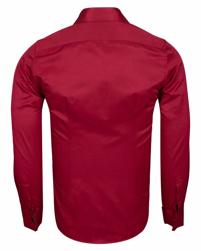 Burgundy Plain Double Cuff Shirt-Makrom