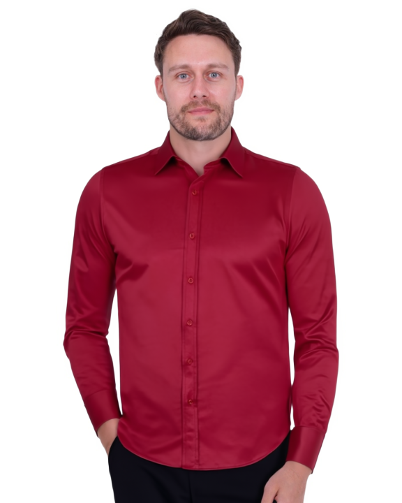Burgundy Plain Double Cuff Shirt-Makrom