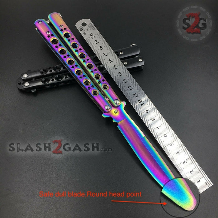 Butterfly Knife TRAINER Dull Balisong w/ Spring Latch - Rainbow