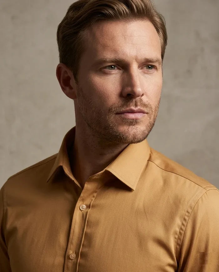 Camel Plain Double Cuff Shirt