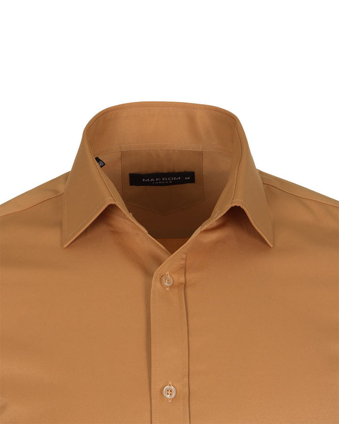 Camel Plain Double Cuff Shirt-Makrom