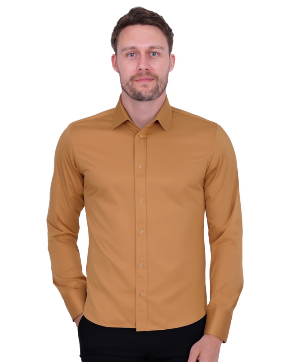 Camel Plain Double Cuff Shirt-Makrom