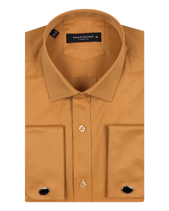 Camel Plain Double Cuff Shirt-Makrom