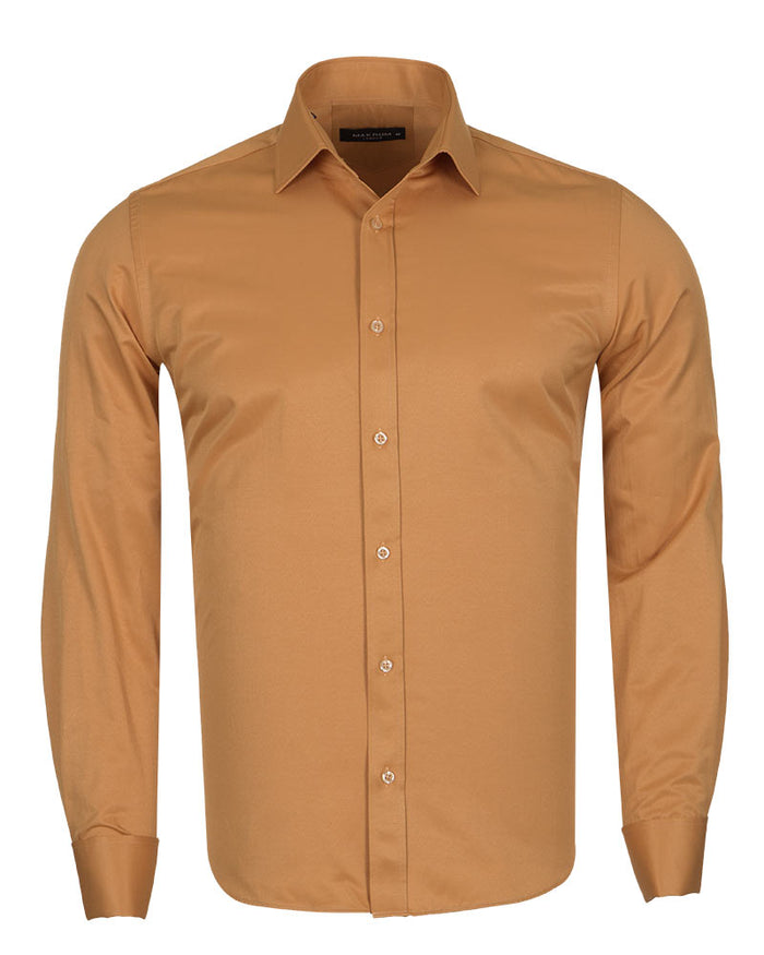 Camel Plain Double Cuff Shirt-Makrom