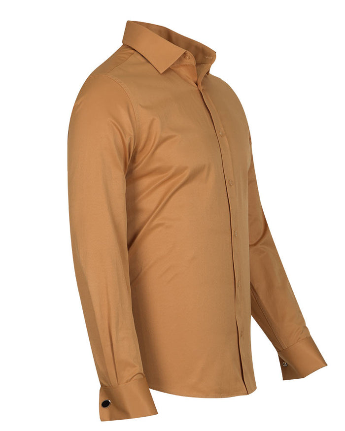Camel Plain Double Cuff Shirt-Makrom