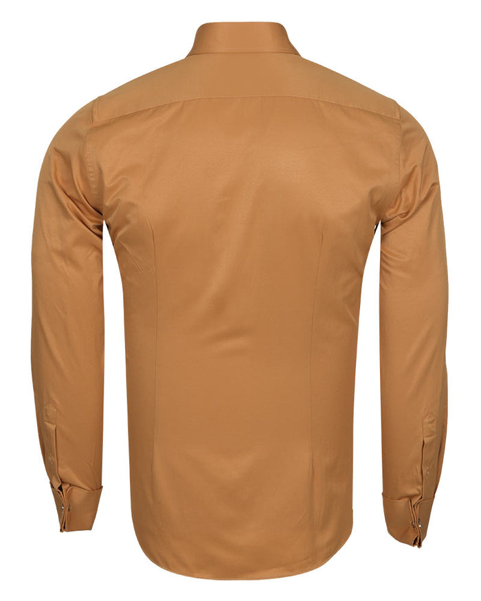 Camel Plain Double Cuff Shirt-Makrom