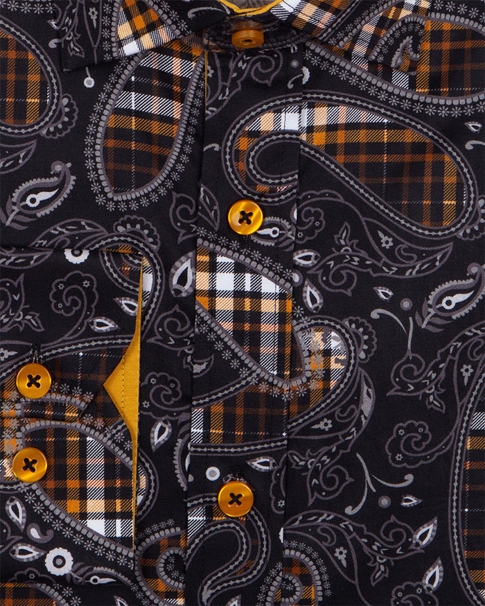 Camel Tartan Paisley Pure Cotton Shirts For Men-Makrom