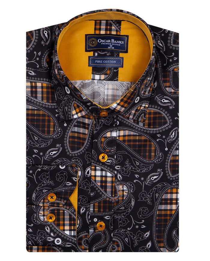 Camel Tartan Paisley Pure Cotton Shirts For Men-Makrom