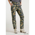Camo Print Straight Pants with Pockets and Front Zipper