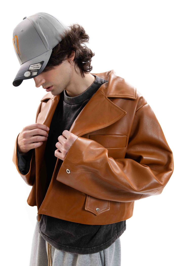 Caramel Wide Leather Jacket