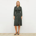 Image of a woman wearing the Carly Dress in Dark Aloe | Lead