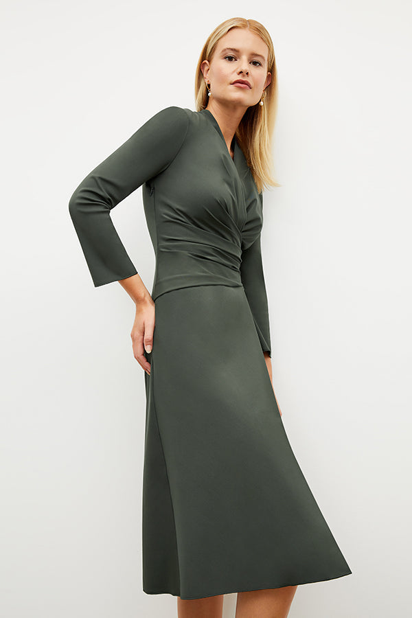 Image of a woman wearing the Carly Dress in Dark Aloe | Grid Hover | Exclude