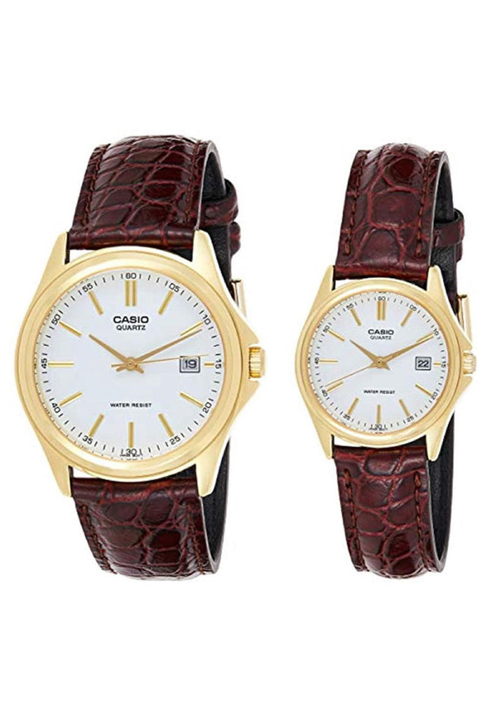 Casio Couple Watch COUPLE-1183Q-7ADF Analog Leather Strap Watch-Watch Portal Philippines