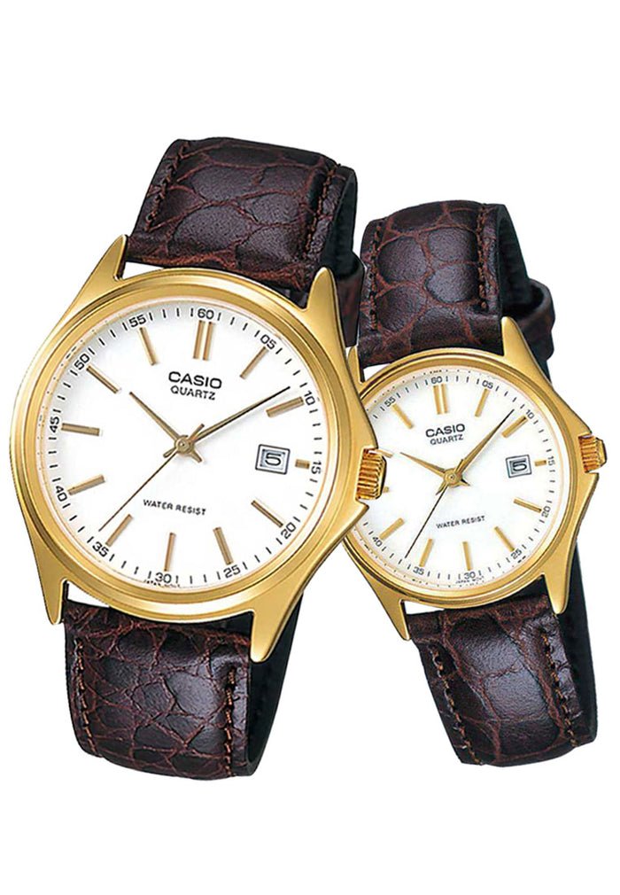 Casio Couple Watch COUPLE-1183Q-7ADF Analog Leather Strap Watch-Watch Portal Philippines