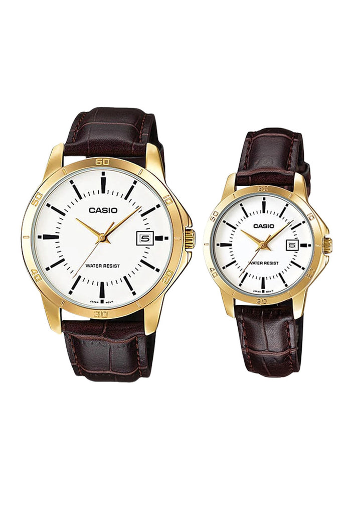 Casio Couple Watch COUPLE-V004GL-7A Analog Leather Strap Watch-Watch Portal Philippines