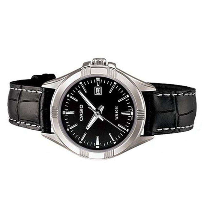 Casio LTP-1308L-1AVDF Black Leather Strap Watch for Women-Watch Portal Philippines
