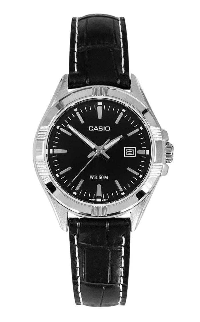 Casio LTP-1308L-1AVDF Black Leather Strap Watch for Women-Watch Portal Philippines