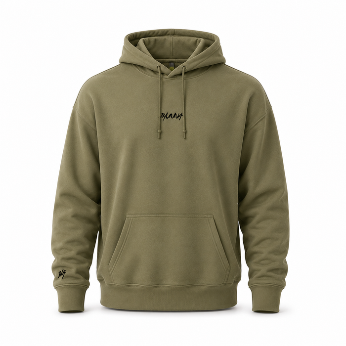 1HUNNA Casual Heavyweight Hoodie in military green – voorkant