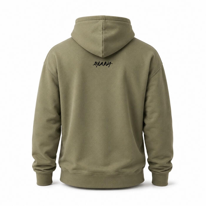 1HUNNA Casual Heavyweight Hoodie in military green – achterkant