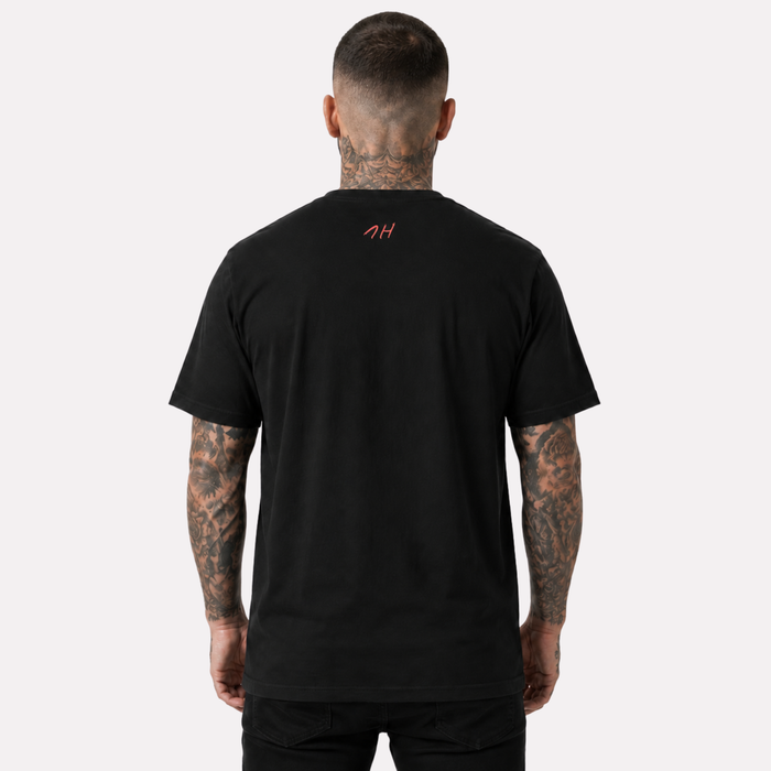 1HUNNA Casual Heavyweight T-shirt in zwart – detail achterkant