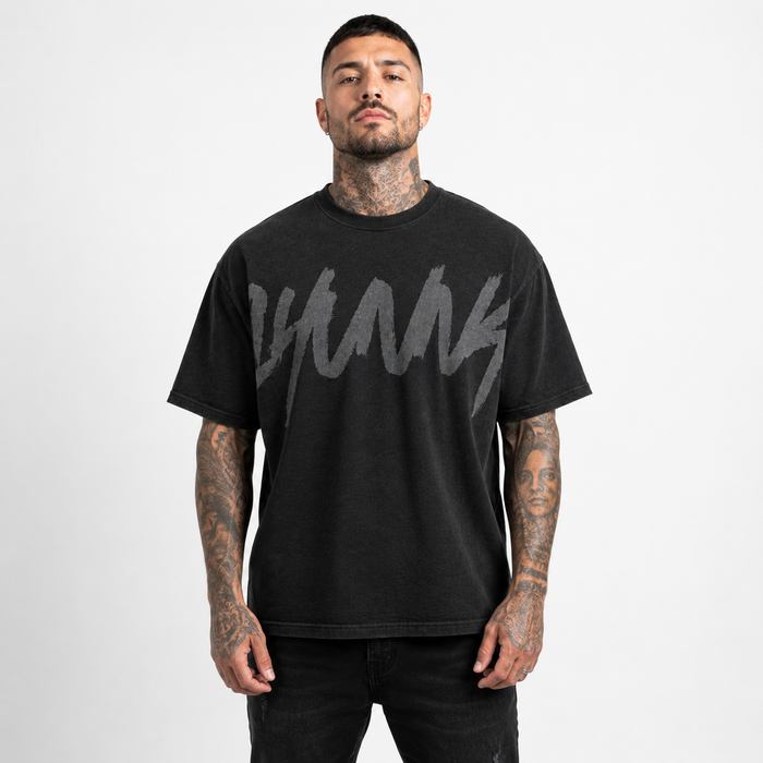 1HUNNA Casual Knit T-shirt in zwart – gedragen voorkant