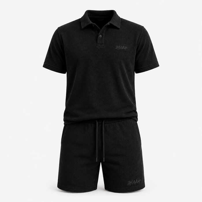 1HUNNA Casual Terry Set in zwart – voorkant