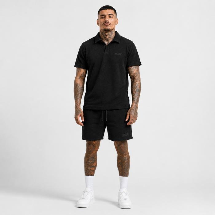 1HUNNA Casual Terry Set in zwart – gedragen voorkant