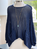 Cecilia Crochet Sweater in Navy on mannequin front view
