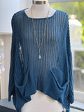 Cecilia crochet sweater in teal shown on mannequin front view